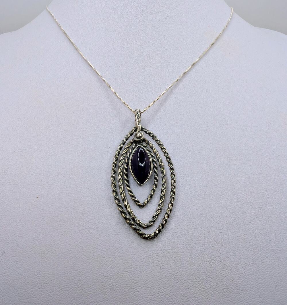 Amethyst And Three Layer Twisted Rope 925 Pendant on 18-20 Inch Adj Box Chain